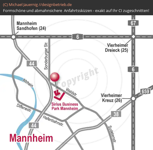Anfahrtsskizzen erstellen / Anfahrtsskizze Mannheim Business Sirius Park (Detailskizze)   ADVICO Partner Rhein-Neckar