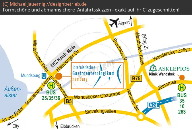 Anfahrtsskizzen erstellen / Anfahrtsskizze Hamburg   (Arztpraxis und Asklepios-Klinik)