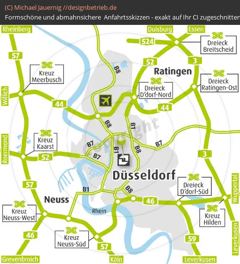 Anfahrtsskizzen erstellen / Anfahrtsskizze Düsseldorf Übersichtsplan   DERAG Living Hotel Düsseldorf