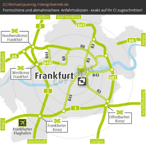 Anfahrtsskizzen erstellen / Anfahrtsskizze Frankfurt (Übersichtskarte)   DERAG Living Hotel Frankfurt
