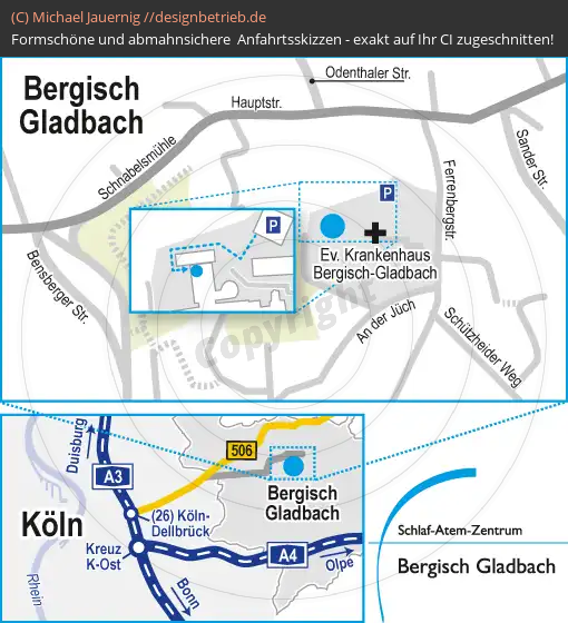 Anfahrtsskizzen erstellen / Anfahrtsskizze Bergisch-Gladbach   Schlaf-Atem-Zentrum Löwenstein Medical GmbH & Co. KG