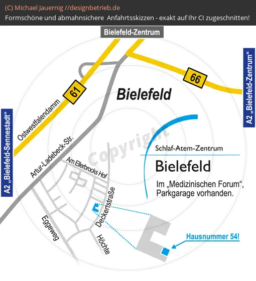 Anfahrtsskizzen erstellen / Anfahrtsskizze Bielefeld Deckertstraße   Schlaf-Atem-Zentrum Löwenstein Medical GmbH & Co. KG