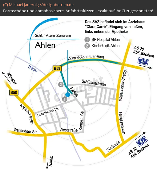 Anfahrtsskizzen erstellen / Anfahrtsskizze Ahlen Parkstraße   Schlaf-Atem-Zentrum Löwenstein Medical GmbH & Co. KG