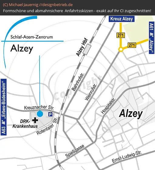Anfahrtsskizzen erstellen / Anfahrtsskizze Alzey (Kreuznacher Straße)   Schlaf-Atem-Zentrum Löwenstein Medical GmbH & Co. KG