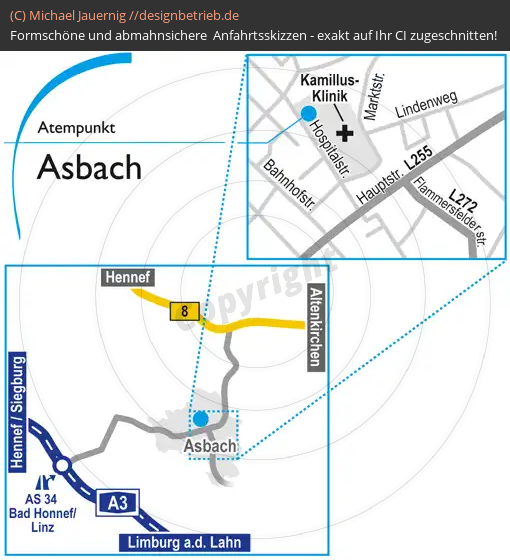 Anfahrtsskizzen erstellen / Anfahrtsskizze Asbach (Hospitalstraße)   Atempunkt Löwenstein Medical GmbH & Co. KG