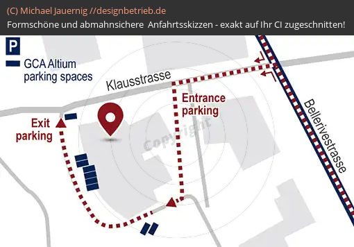 Anfahrtsskizzen erstellen / Anfahrtsskizze Zürich (Klausstrasse) Detailkarte (Parkplatz-Zoom)   GCA Altium