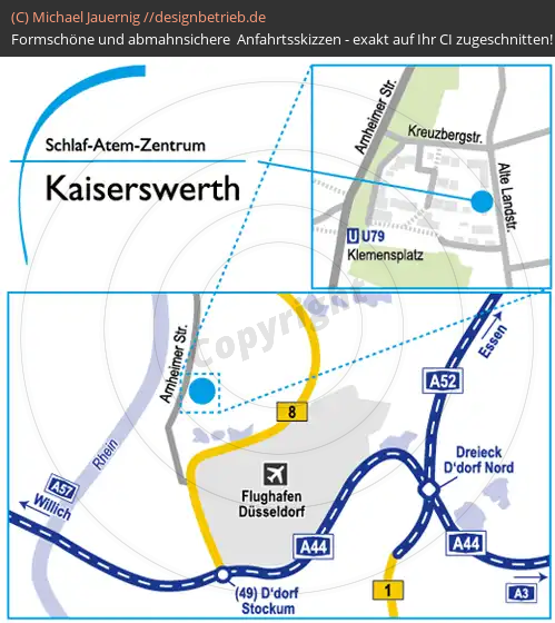 Anfahrtsskizzen erstellen / Anfahrtsskizze Düsseldorf Kaiserswerth Alte Landstraße   Schlaf-Atem-Zentrum Löwenstein Medical GmbH & Co. KG