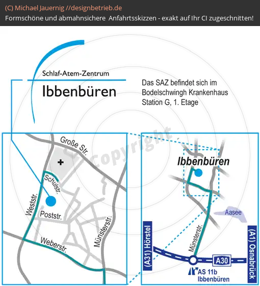 Anfahrtsskizzen erstellen / Anfahrtsskizze Ibbenbüren Schulstraße im Bodelschwingh-Krankenhaus   Schlaf-Atem-Zentrum Löwenstein Medical GmbH & Co. KG
