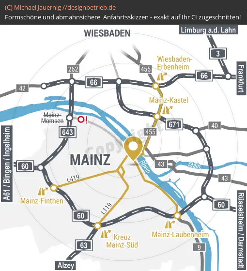 Anfahrtsskizzen erstellen / Anfahrtsskizze Mainz (Übersichtskarte)   Mediendesign Waider