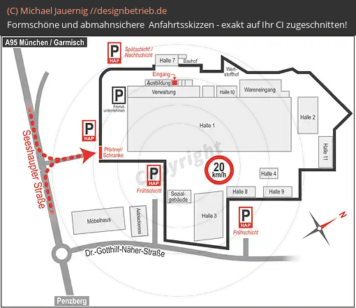 Anfahrtsskizzen erstellen / Anfahrtsskizze Penzberg (Lageplan)   HÖRMANN Automotive Penzberg GmbH