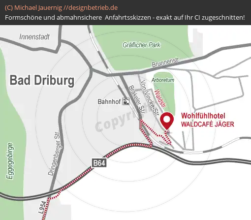 Anfahrtsskizzen erstellen / Anfahrtsskizze Bad Driburg (Detailkarte)   WOHLFÜHLHOTEL DER JÄGERHOF