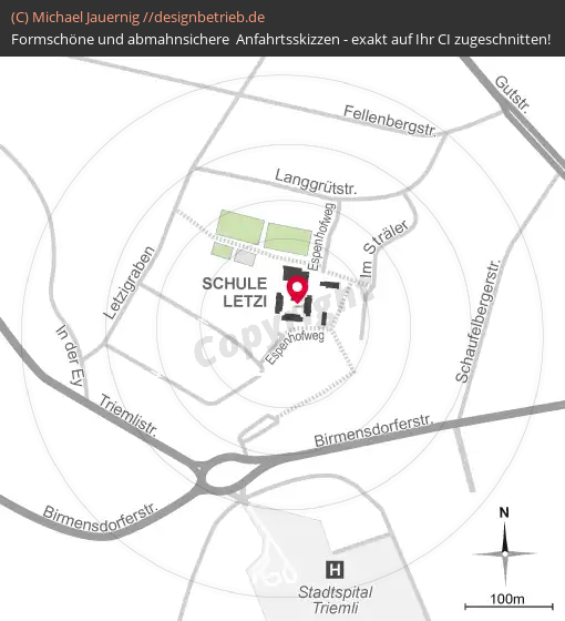 Anfahrtsskizzen erstellen / Anfahrtsskizze Zürich Lageplan  Schule Letzi