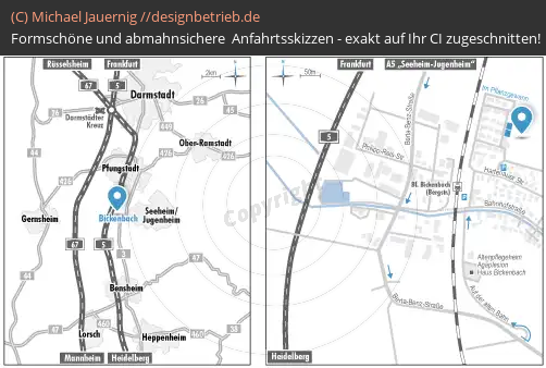 Anfahrtsskizzen erstellen / Anfahrtsskizze Bickenbach Pflanzgewann Detailskizze und Übersichtskarte  Dreher & Blasberg Immobiliengesellschaft mbH