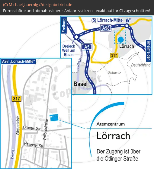 Anfahrtsskizzen erstellen / Anfahrtsskizze Lörrach Wölblinstraße   Schlaf-Atem-Zentrum | Löwenstein Medical GmbH & Co. KG