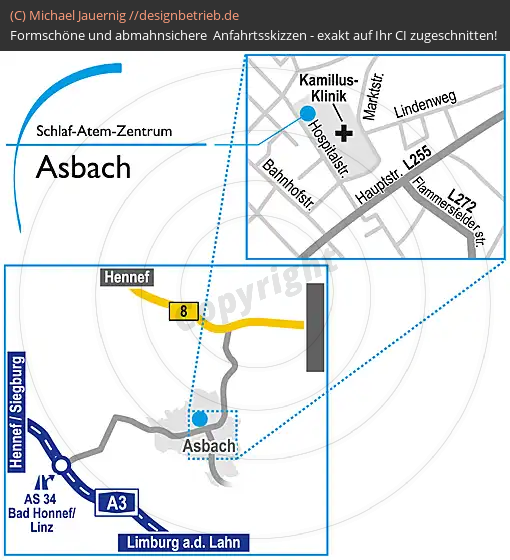 Anfahrtsskizzen erstellen / Anfahrtsskizze Asbach Hospitalstraße   Schlaf-Atem-Zentrum | Löwenstein Medical GmbH & Co. KG